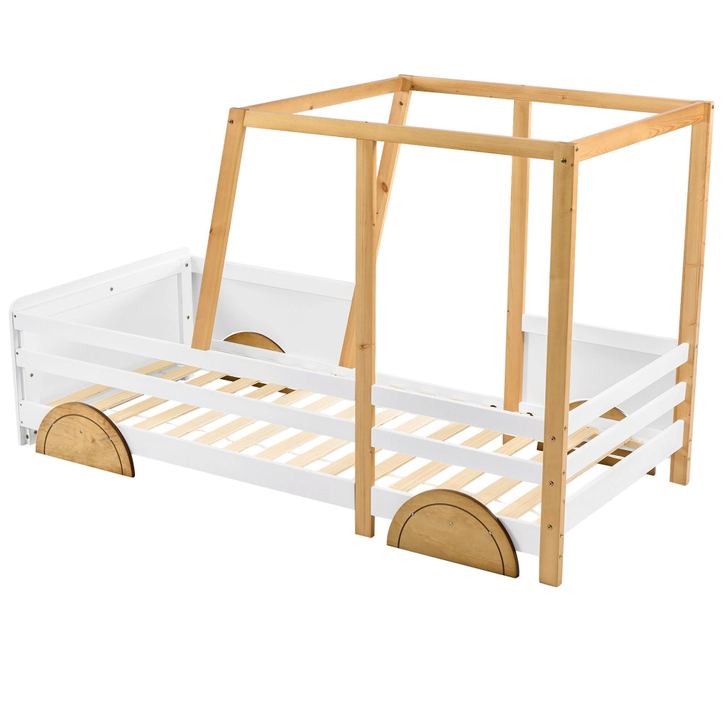 Letto a forma di auto per bambini bianco e natural in MDF 90x200cm