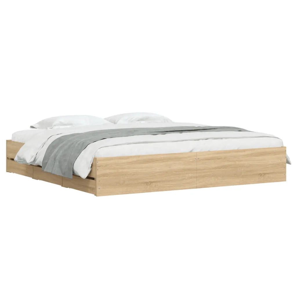 Letto matrimoniale | Letto per adulti | Giroletto Cassetti Rovere Sonoma 200x200 cm Legno Multistrato