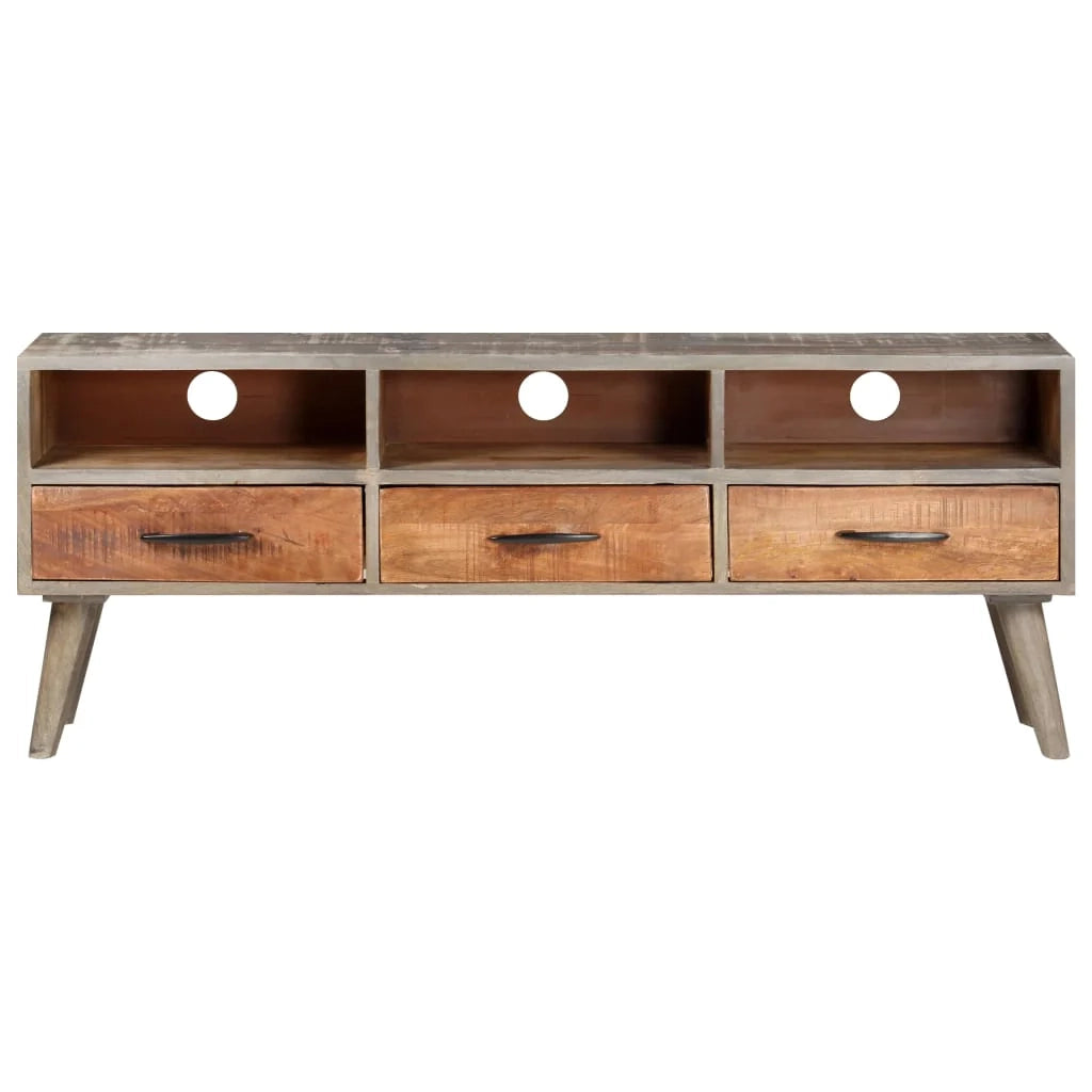 Mobile TV multimediale mensola per TV credenza per TV sala da pranzo soggiorno camera da letto 130 x 35 x 51 cm legno massello di mango grigio grezzo 02_0025895