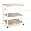 Carrello da Cucina con 10 Ganci Rimovibili, Scaffale per Pasticceria con 3 Livelli, Scaffale con Struttura di Metallo con Ruote Bloccabili per Bar Ristorante Hotel, 60 x 40 x 73,5 cm (Beige)