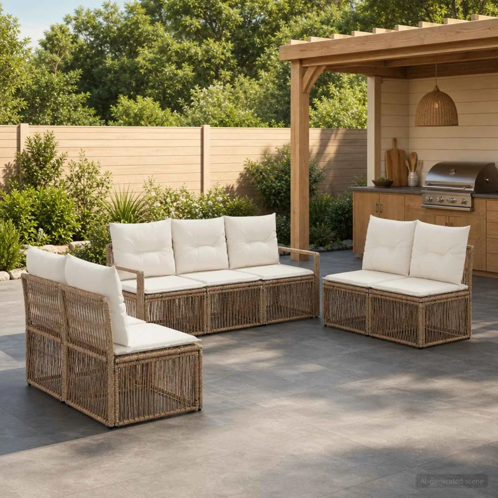 Set Divano da Giardino 7 pz Beige polyrattan 3435681