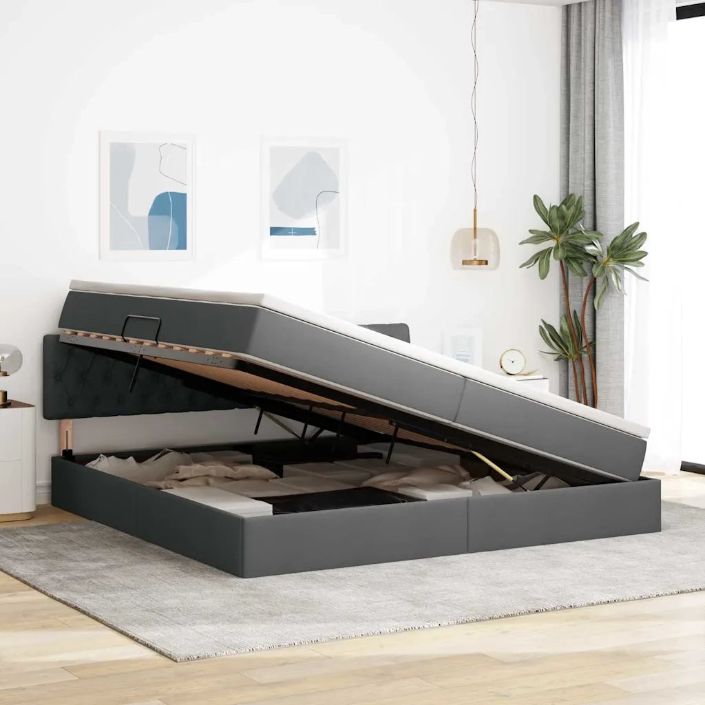 Letto con contenitore LED e materasso Grigio Scuro 200 x 200 cm