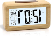 Alarme digitale houten orologio senza ticchettio con funzione sveglia, riposo e luce notturna - marrone