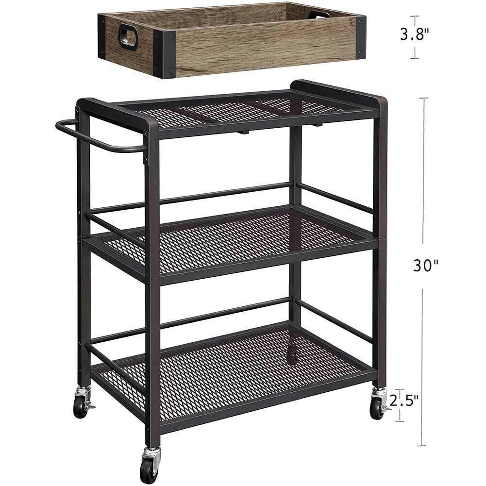 Carrello da Cucina con Ruote Carrellino Portaoggetti 3 Ripiani 65x33x91cm Bronzo