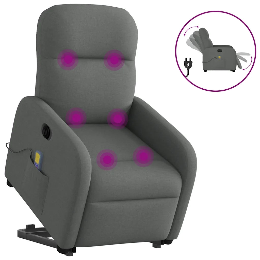 Poltrona Alzapersona Massaggi Elettrica Grigio Scuro Tessuto