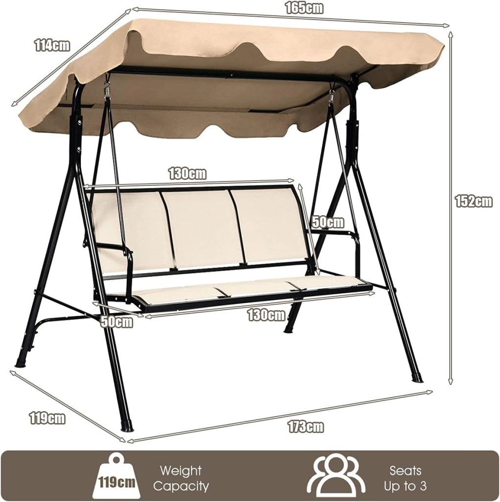Dondolo da Giardino, a 3 Posti, Tetto di Ricambiabile, Telaio in Metallo e Texteline, con Copertura Anti-UV e Anti-Acqua, Arredo per Esterno, 173x119x152 cm, 2 Colori (1)