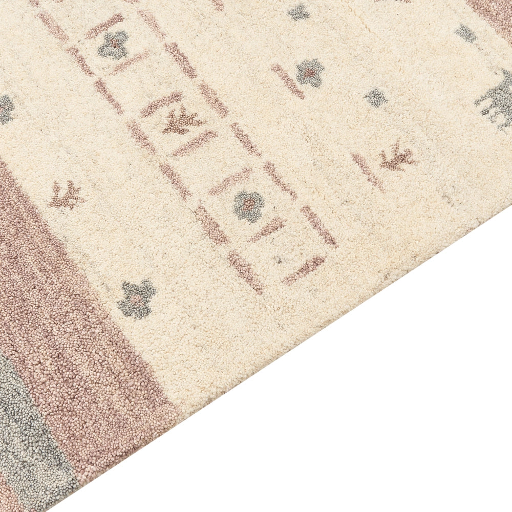 Tappeto Gabbeh in lana beige e marrone con motivo geometrico 140 x 200 cm stile boho soggiorno camera da letto