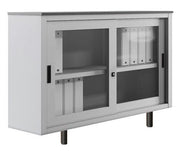 Armadio ad ante scorrevoli in vetro con top in legno per ufficio operativo cm. 180x45x99H