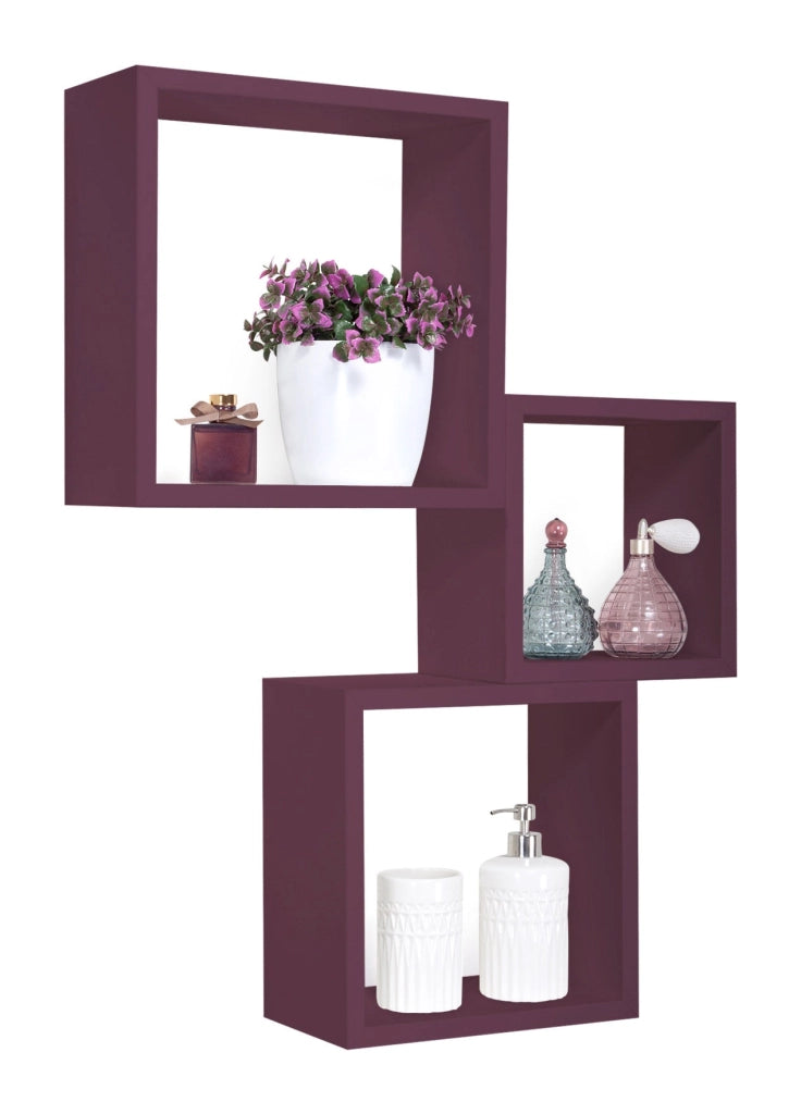 Set 3 Mensole da Parete Cubo in Fibra di Legno Incubo Viola Melanzana