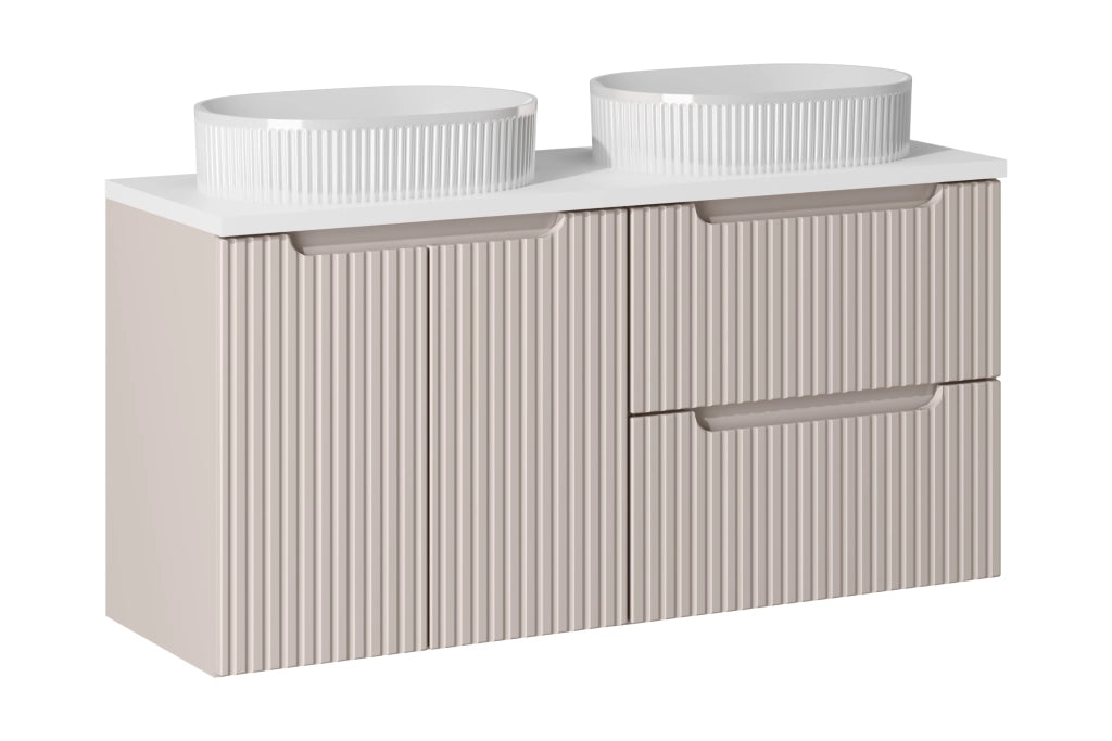 Set mobili bagno 120 cm con piano e 2 lavabi da appoggio Beyond Nova Cashmere 120 x 1401 x 40 cm