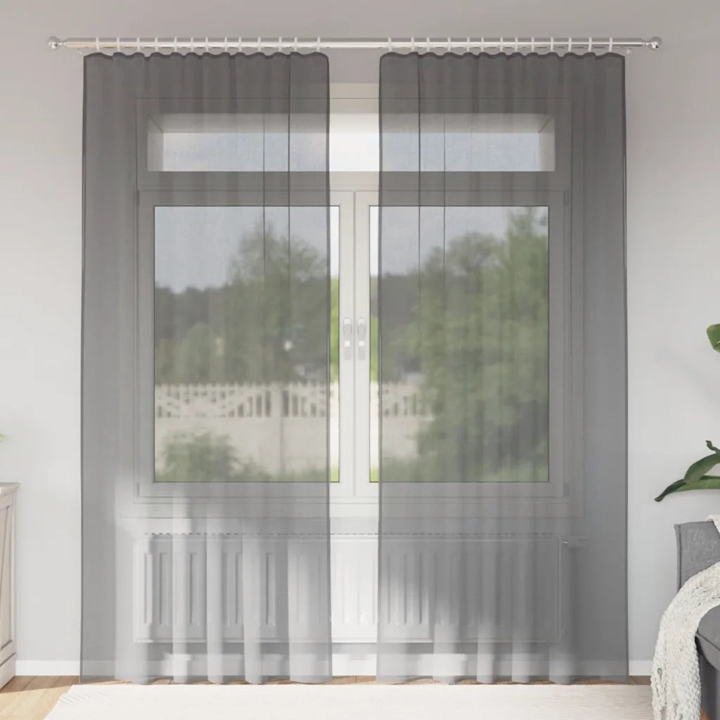 Tende in Voile con Tasche per Aste 2 pz Grigio Scuro