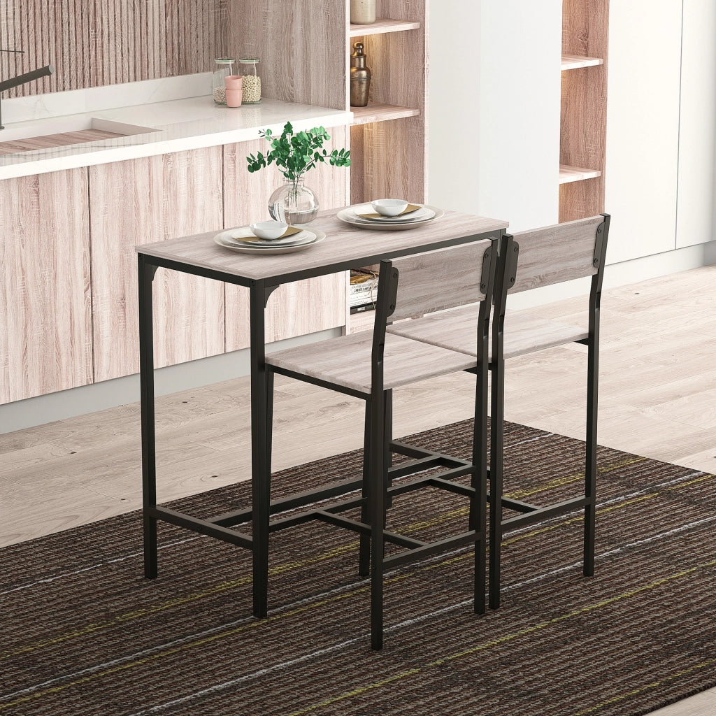 TAVOLO BAR Set da 3 pezzi 89x45x87 cm MDF Naturale e Nero