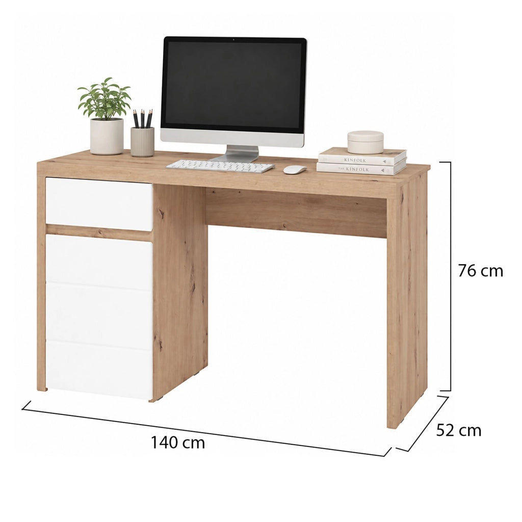 Bovec, Scrivania un Cassetto, 140x52x76h cm Marrone Rovere Nodi