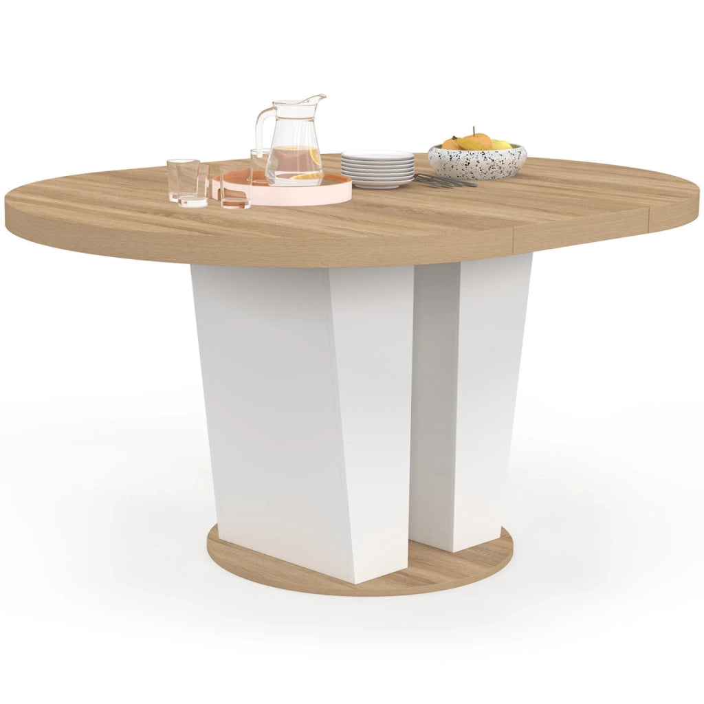 IDMarket - ELIAD tavolo da pranzo rotondo allungabile 4-8 persone in legno e bianco 110-150 cm