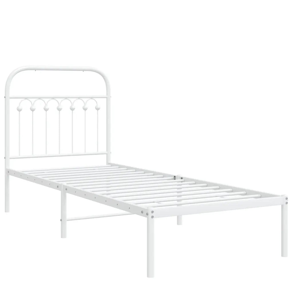Letto singolo | Letto per adulti | Giroletto con Testiera Metallo Bianco 80x200 cm