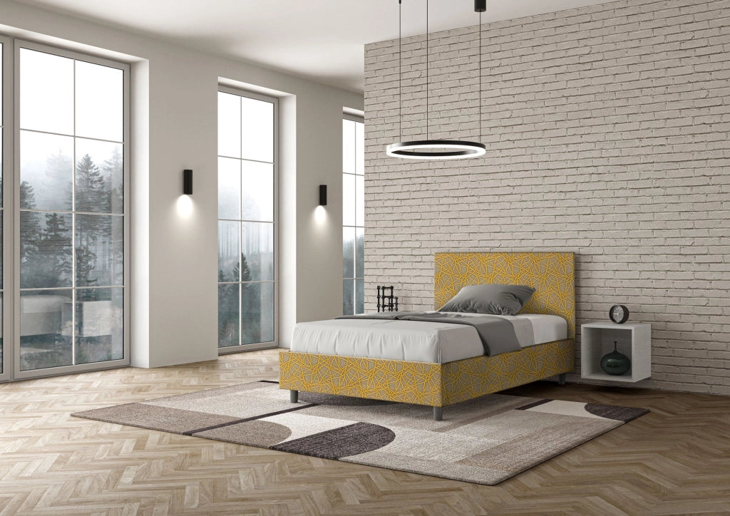 Letto 1 Piazza e Mezzo 120x190 cm con Rete e Contenitore Adele Era 06 Giallo