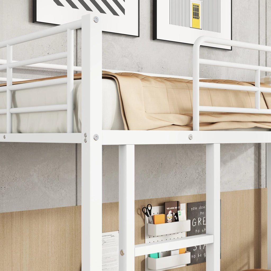 Letto a Castello 90×200 cm; Letto Singolo con Scala a 3 Gradini; Scarpiera e 2 Ante; senza Materasso
