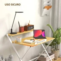 Scrivania Pieghevole con Ripiano Rialzato e Gambe a X, in Legno e Acciaio, 86x66x82 cm, Bianco e color Legno