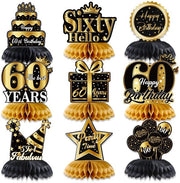 Centri di tavola 9 pezzi - Nero/ Oro - Disegno di formica - Decorazione per compleanni - 60° compleanno - Materiale sostenibile - Decorazione per compleanni