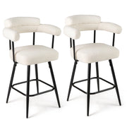 Sedie moderne imbottite in boucle con gambe in metallo e poggiapiedi per isola cucina, Set di 2 sgabelli da bar girevoli Bianco-Sgabelli da bar