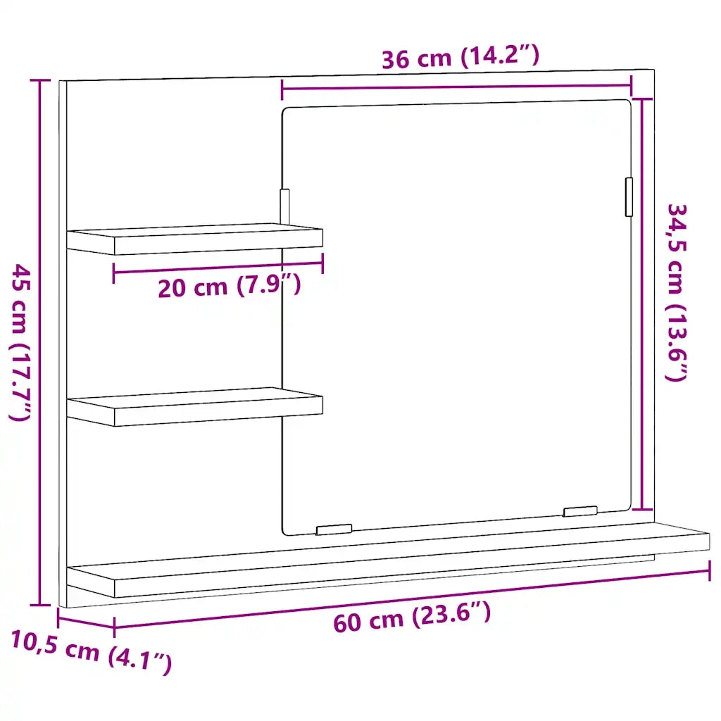 Armadietto a Specchio da Bagno Legno Vecchio 60x10,5x45 cm 856255