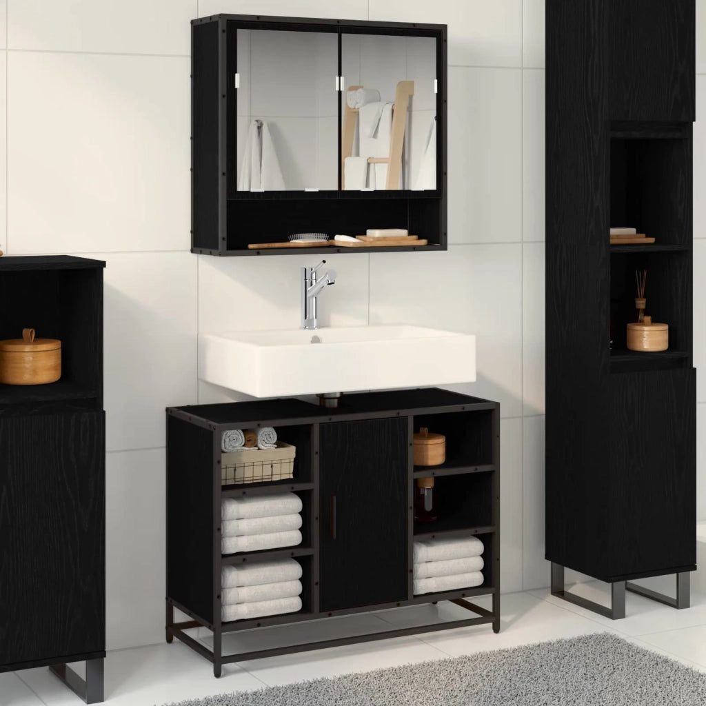 Set di mobili per il bagno 2 pcs Rovere Nero Legno multistrato 3402529