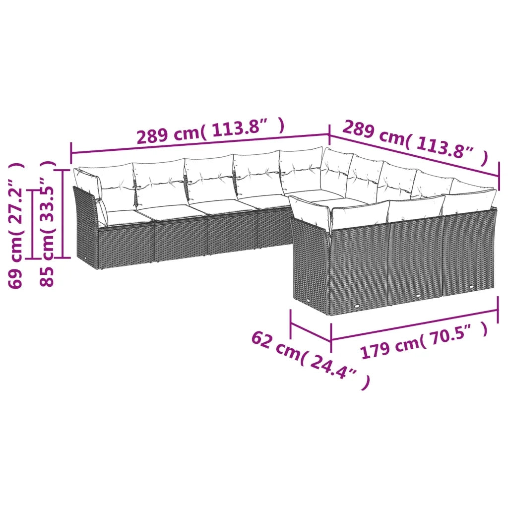 Set Divani da Giardino 11 pz con Cuscini Polyrattan Marrone 3250252
