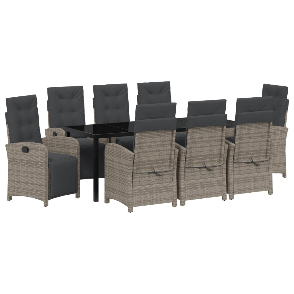 Set da Pranzo Giardino  con Cuscini Grigio Rattan Sintetico