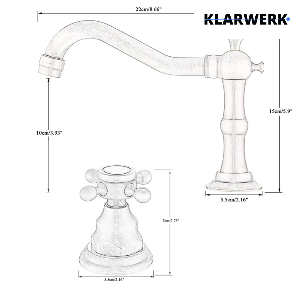 JULIAN | Rubinetto da bagno vintage a 3 fori argento spazzolato | Lavello in acciaio inossidabile retrò premium | Antico miscelatore 2 maniglie