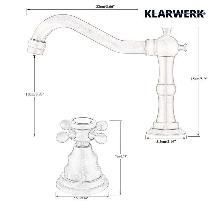 JULIAN | Rubinetto da bagno vintage a 3 fori argento spazzolato | Lavello in acciaio inossidabile retrò premium | Antico miscelatore 2 maniglie