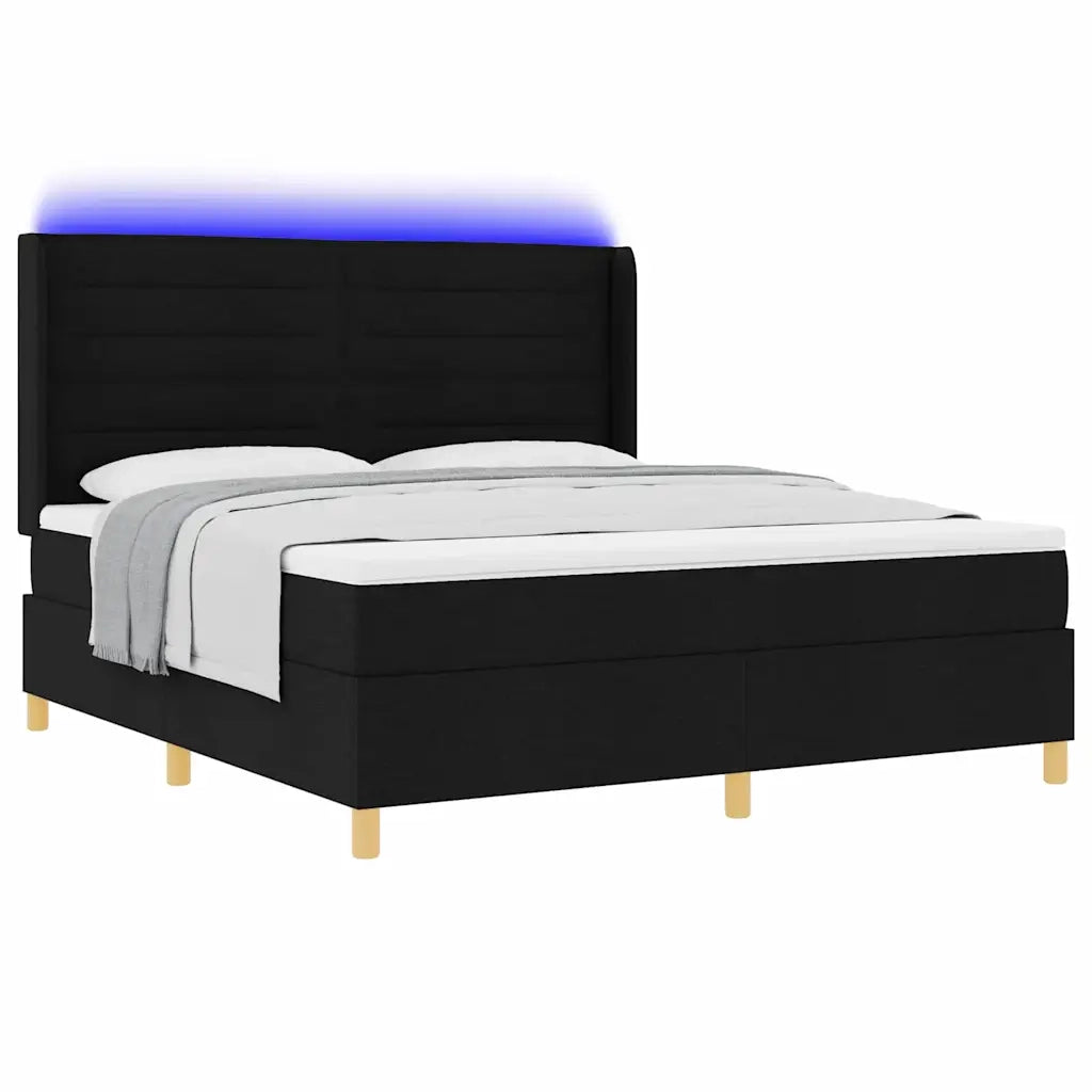 Letto a molle con strisce LED Nero 180 x 200 cm Tessuto