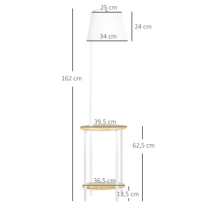 Lampada da terra con 2 ripiani, paralume in tessuto, struttura in acciaio, bianca, 162 cm