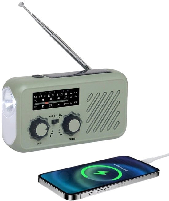 Radio portatile a Bluetooth - ricaricabile - alimentato da pannelli solari/USB - illuminazione SOS - avvisi meteorologici - radio portatile