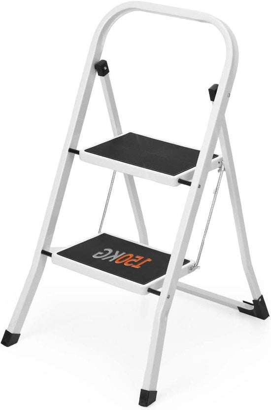 Scala a sdoppiamento 2 travi - Antiscivolo - Portatile - Bianca - Acciaio