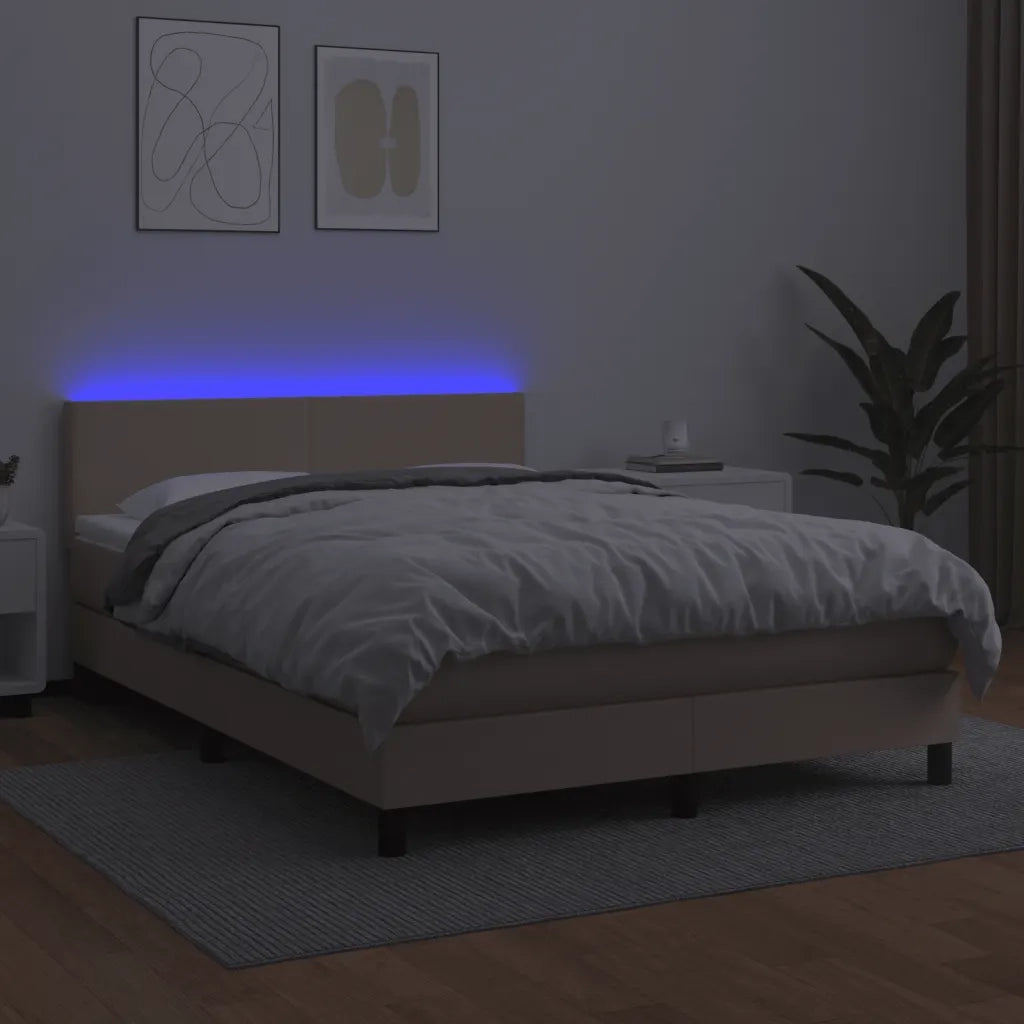 Giroletto Molle Materasso e LED Cappuccino 140x190cm Similpelle 3134104