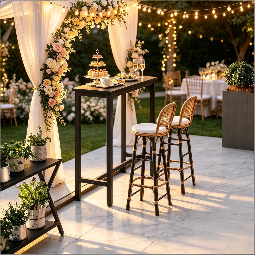 Tavolo da bar in metallo e legno con struttura stabile, stile industriale, per cucina e soggiorno, nero, 40 × 100 × 100 cm