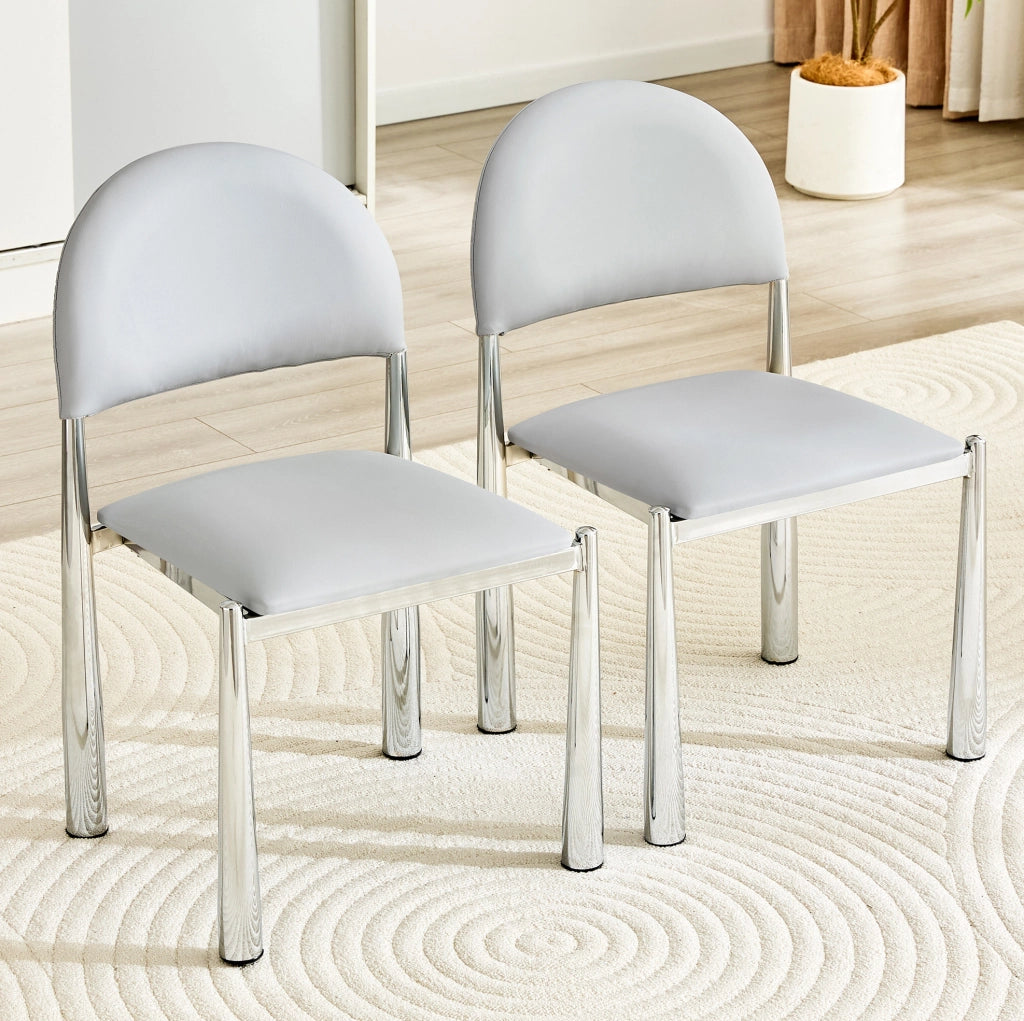 Sedia da pranzo 80 cm con schienale ergonomico in PU e metallo grigio chiaro