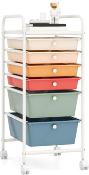 Carrello con 6 cassetti impilabili, carrello per cassetti, carrello da cucina con ruote bloccabili, carrello portaoggetti, carrello in metallo, per cucina, ufficio (colorato)