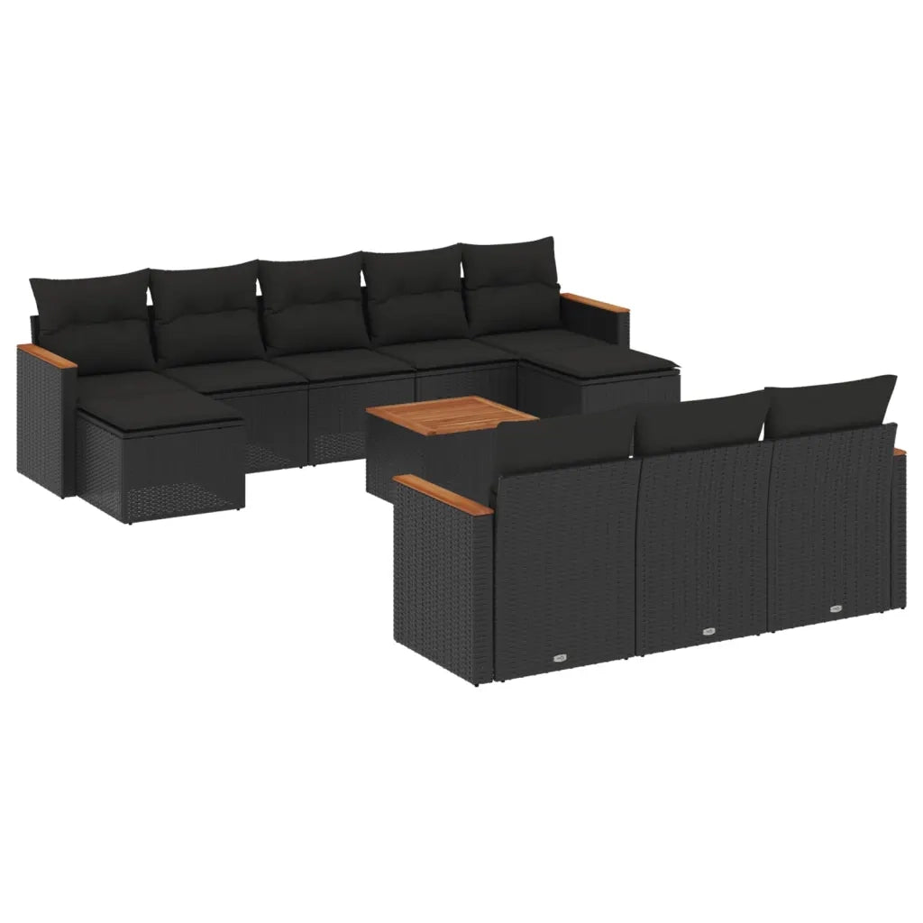 Set Divani da Giardino 11 pz con Cuscini in Polyrattan Nero 3226419