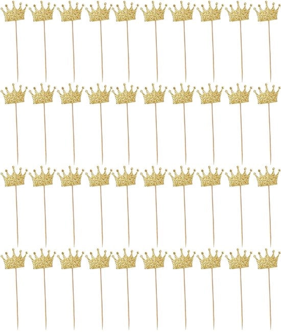 Decorazioni per Cupcake a forma di Corona - 40 pezzi - Decorazioni per Torta - Festa di Compleanno - Matrimonio - Panno di Carta Luccicante - Bamboo di Grado Alimentare