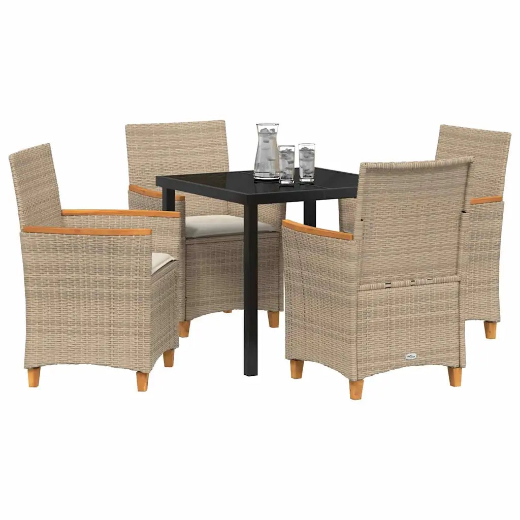 Set da Pranzo per Giardino 5 pcs Beige polyrattan