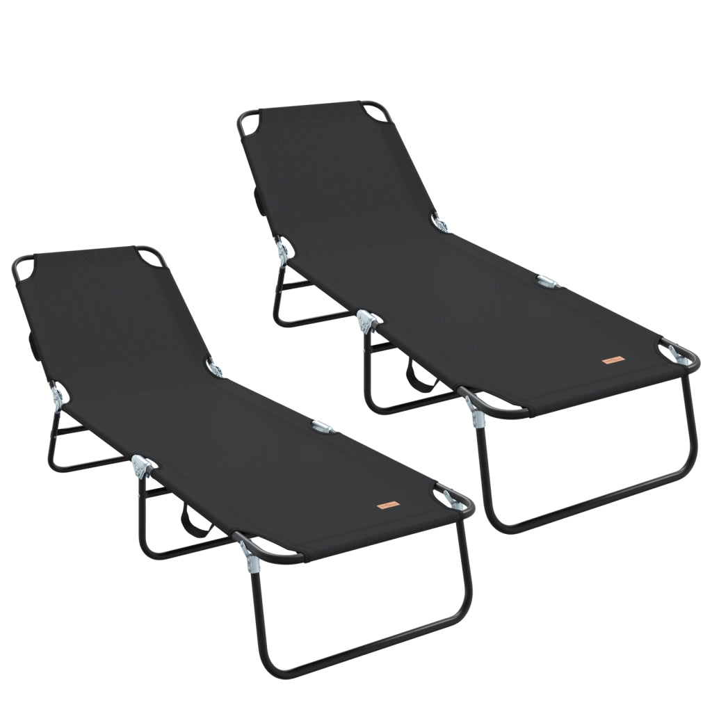 Lettino Prendisole 2 pcs Portatile Nero Tessuto Oxford 600D