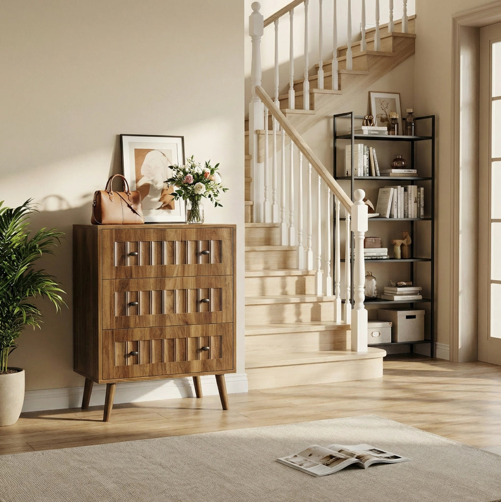 Cassettiera 60x40x79 cm con 3 cassetti; struttura stabile in MDF; noce