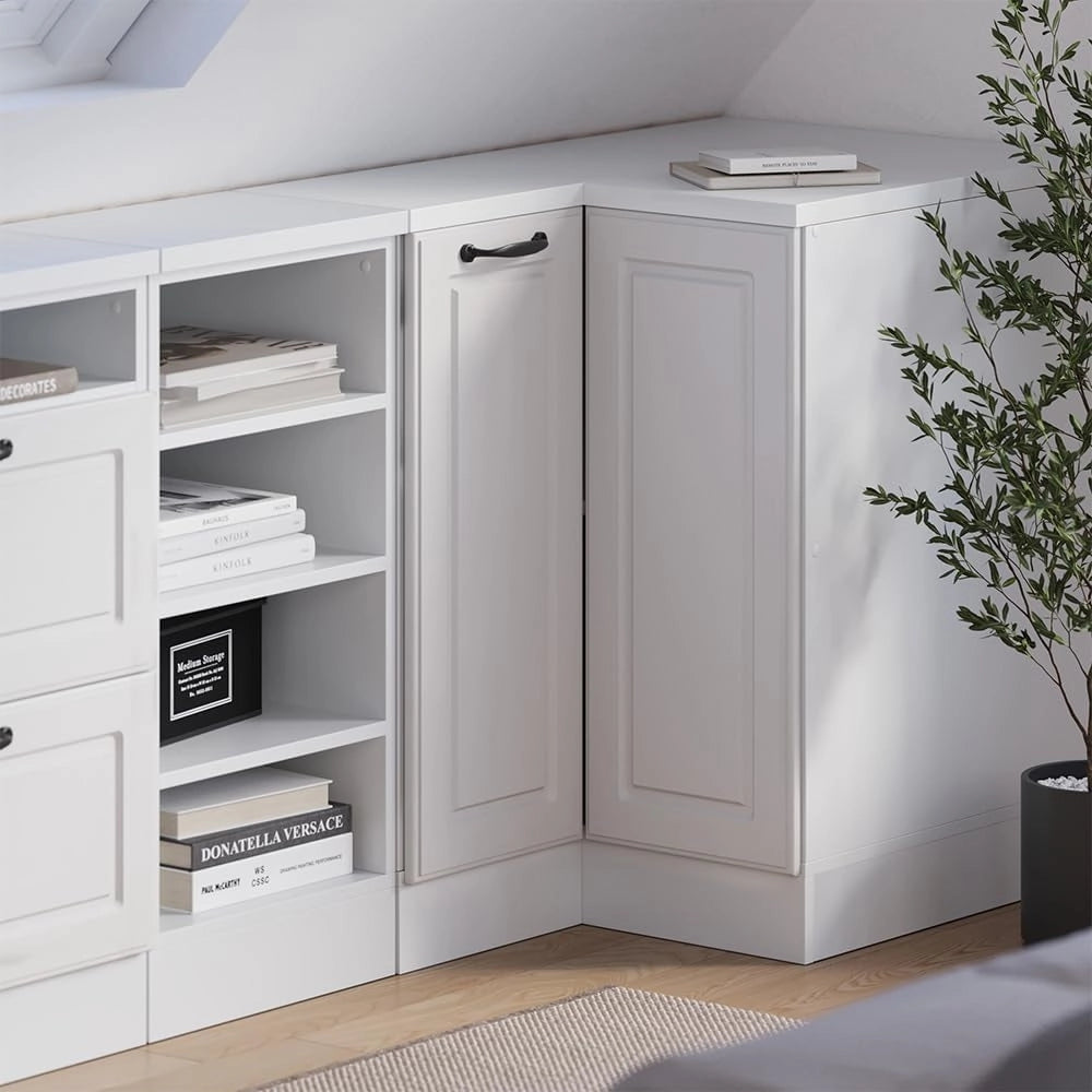 Mobile sottotetto Mobile angolare Rion, Bianco casa di campagna, 75.6 x 81.6 cm con 1 porta, carcassa dell’armadio profondità 60 cm, adatto per il salvaspazio sotto tetti spioventi