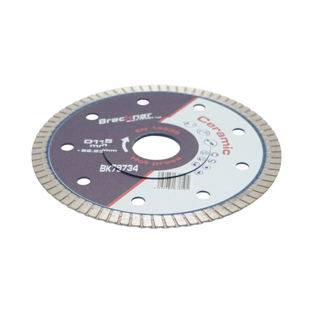 Disco diamantato turbo 115x22,23 mm, segmento 8 mm per piastrelle, maiolica, ceramica dura, marmo, granito Breckner Germany