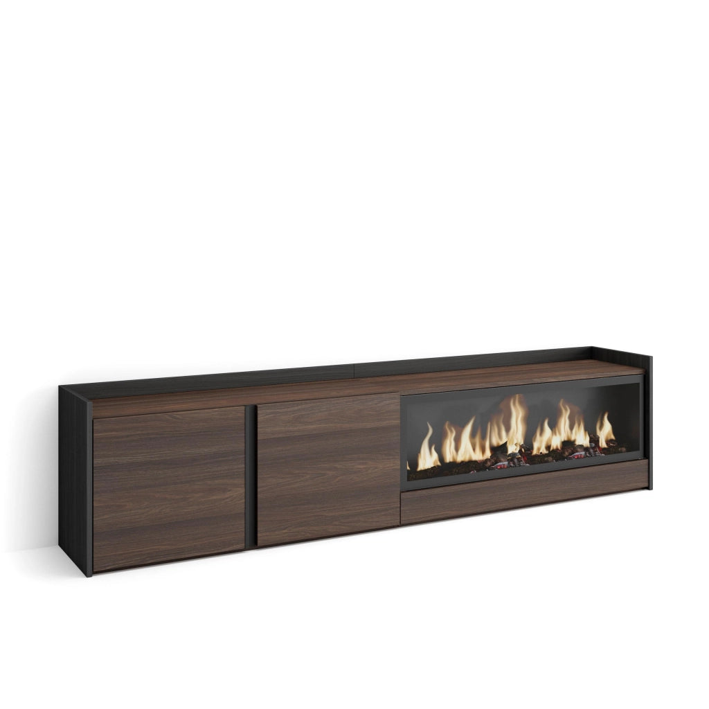 Mobile TV Soggiorno, 212x50x35 cm, Per TV fino a 80", Camino elettrico XXL, Rovere scuro e Nero