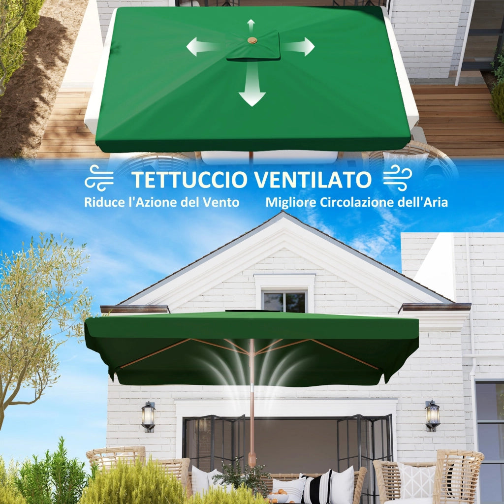 Ombrellone da Giardino 300x200x235H cm Inclinabile e Anti UV 50+ Verde