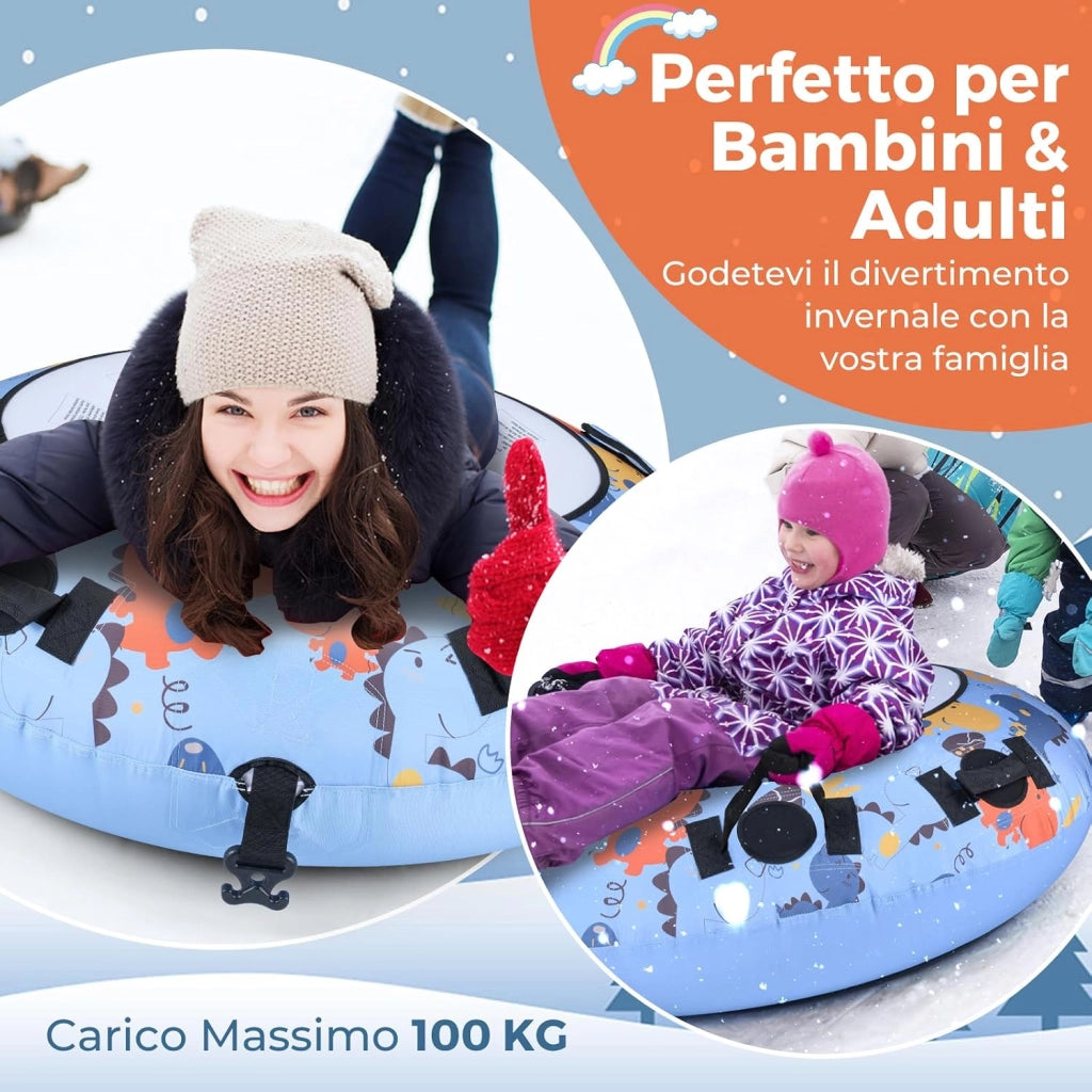 Slittino da Neve Gonfiabile con Copertura Premium in Poliestere Oxford, Slitta Gonfiabile con Materiale Resistente al Freddo, Maniglie Robuste e Pompa Manuale per Bambini e Adulti