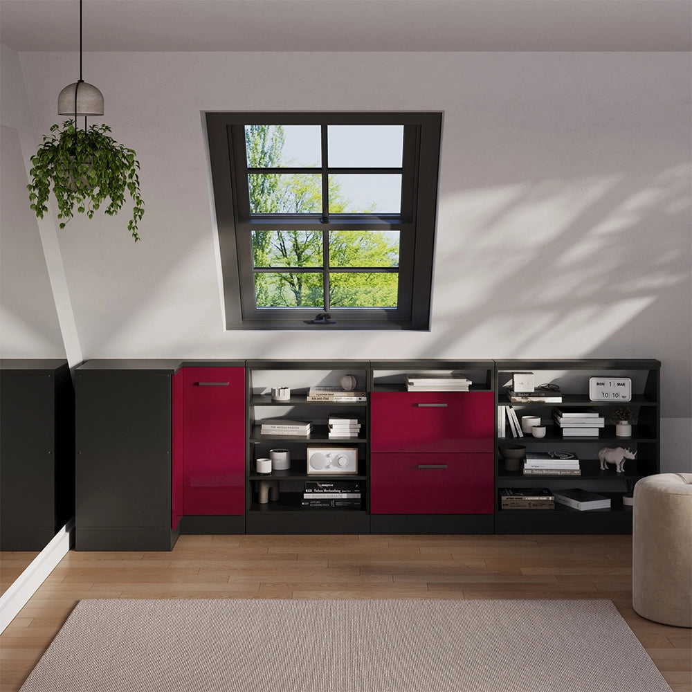Mobile sottotetto Mobile angolare Rion Rosso lucido/Antracite 75.6 x 83.8 cm con 1 porta Vicco