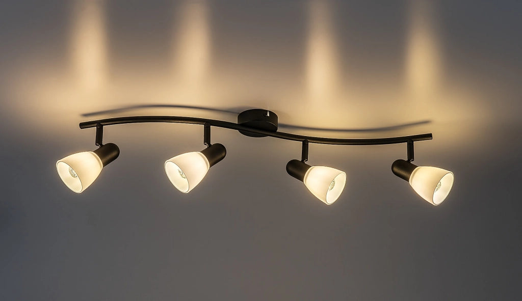 Plafoniera Soma 4 luci E14 nera vetro bianco Rabalux